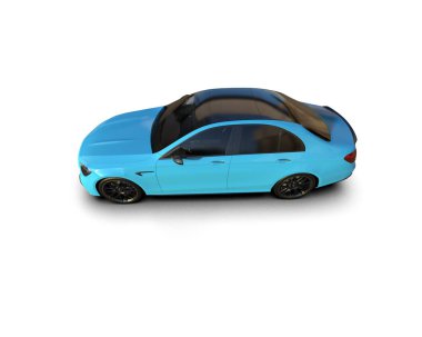 Üç boyutlu illüstrasyon. Modern mavi araba beyaz arka planda izole edildi. 