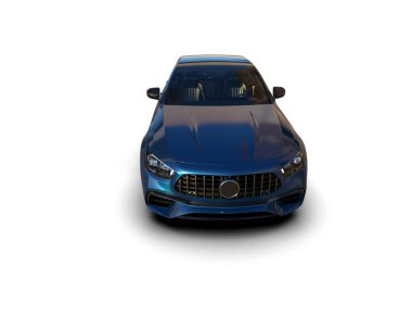 Üç boyutlu illüstrasyon. Modern mavi araba beyaz arka planda izole edildi. 