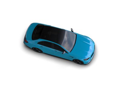 Üç boyutlu illüstrasyon. Modern mavi araba beyaz arka planda izole edildi. 