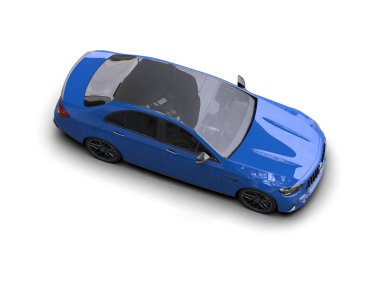 Üç boyutlu illüstrasyon. Modern mavi araba beyaz arka planda izole edildi. 