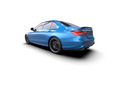 Üç boyutlu illüstrasyon. Modern mavi araba beyaz arka planda izole edildi. 