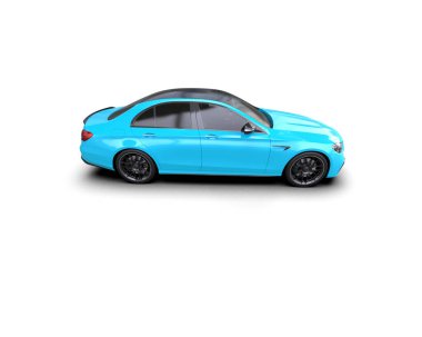 Üç boyutlu illüstrasyon. Modern mavi araba beyaz arka planda izole edildi. 