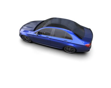 Üç boyutlu illüstrasyon. Modern mavi araba beyaz arka planda izole edildi. 