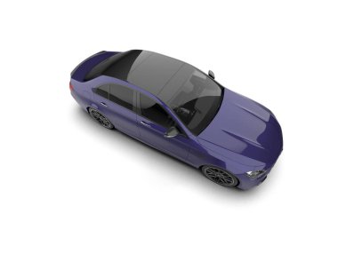 Üç boyutlu illüstrasyon. Modern mavi araba beyaz arka planda izole edildi. 