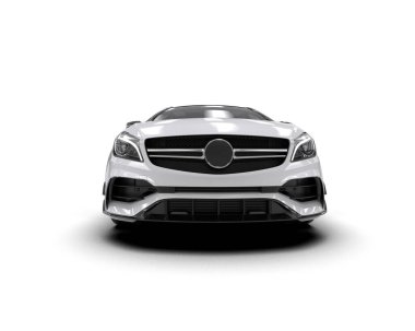 Üç boyutlu illüstrasyon. Beyaz arka planda modern beyaz araba izole edildi. 