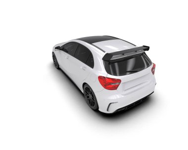 Üç boyutlu illüstrasyon. Beyaz arka planda modern beyaz araba izole edildi. 