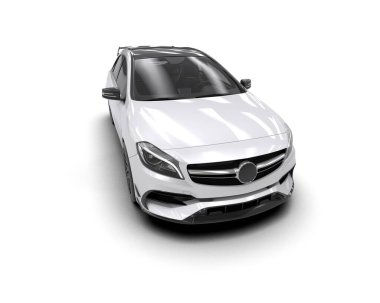 Üç boyutlu illüstrasyon. Beyaz arka planda modern beyaz araba izole edildi. 