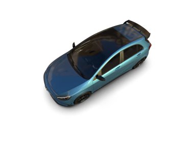 Üç boyutlu illüstrasyon. Modern mavi araba beyaz arka planda izole edildi. 