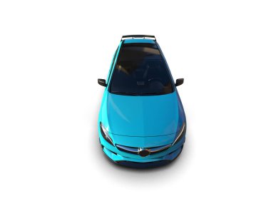 Üç boyutlu illüstrasyon. Modern mavi araba beyaz arka planda izole edildi. 