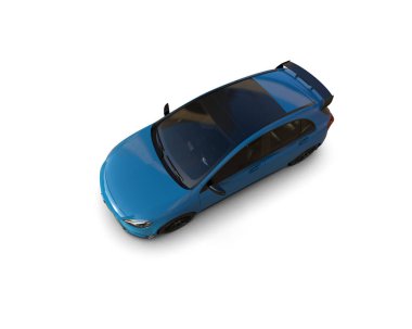 Üç boyutlu illüstrasyon. Modern mavi araba beyaz arka planda izole edildi. 