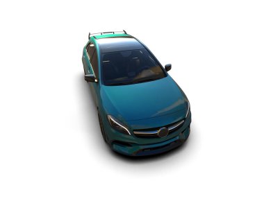 Üç boyutlu illüstrasyon. Modern mavi araba beyaz arka planda izole edildi. 