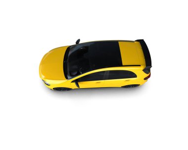 Üç boyutlu illüstrasyon. Beyaz arka planda izole edilmiş modern sarı araba. 