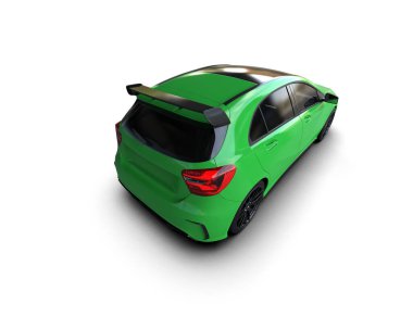 Üç boyutlu illüstrasyon. Modern yeşil araba beyaz arkaplanda izole edildi. 