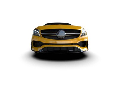 Üç boyutlu illüstrasyon. Beyaz arka planda izole edilmiş modern sarı araba. 