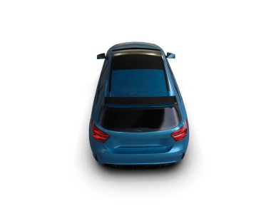 Üç boyutlu illüstrasyon. Modern mavi araba beyaz arka planda izole edildi. 