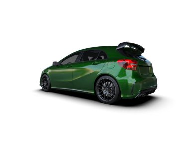 Üç boyutlu illüstrasyon. Modern yeşil araba beyaz arkaplanda izole edildi. 