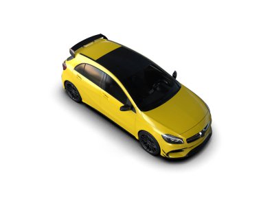 Üç boyutlu illüstrasyon. Beyaz arka planda izole edilmiş modern sarı araba. 