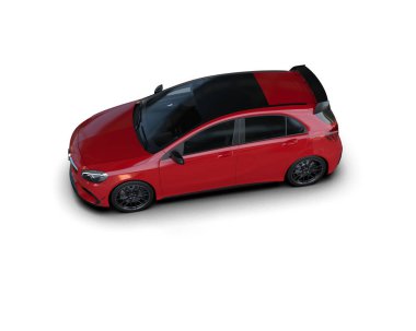 Üç boyutlu illüstrasyon. Beyaz arka planda modern kırmızı araba izole edildi. 