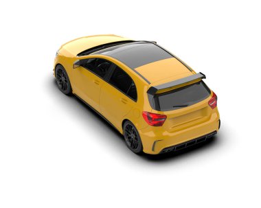 Üç boyutlu illüstrasyon. Beyaz arka planda izole edilmiş modern sarı araba. 