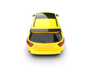 Üç boyutlu illüstrasyon. Beyaz arka planda izole edilmiş modern sarı araba. 