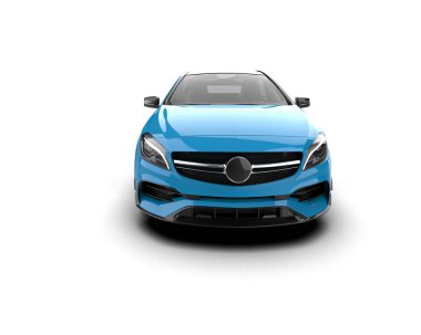 Üç boyutlu illüstrasyon. Modern mavi araba beyaz arka planda izole edildi. 