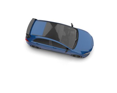 Üç boyutlu illüstrasyon. Modern mavi araba beyaz arka planda izole edildi. 