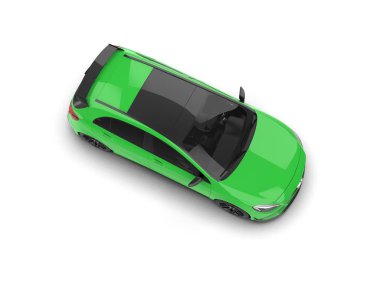 Üç boyutlu illüstrasyon. Modern yeşil araba beyaz arkaplanda izole edildi. 