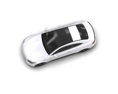 Üç boyutlu illüstrasyon. Beyaz arka planda modern beyaz araba izole edildi. 