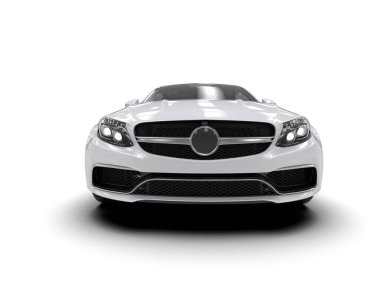 Üç boyutlu illüstrasyon. Beyaz arka planda modern beyaz araba izole edildi. 