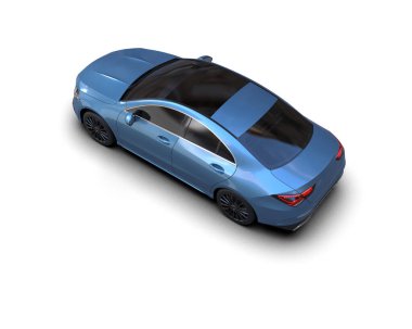 Üç boyutlu illüstrasyon. Modern mavi araba beyaz arka planda izole edildi. 