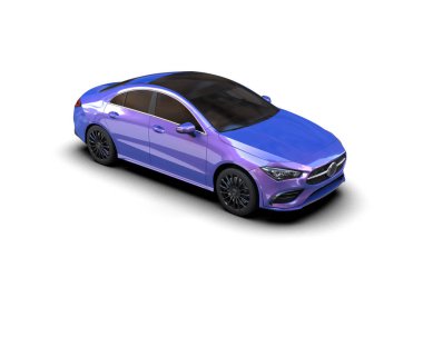 Üç boyutlu illüstrasyon. Modern mavi araba beyaz arka planda izole edildi. 