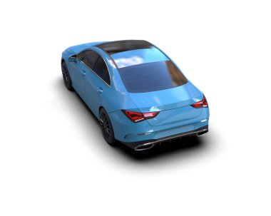 Üç boyutlu illüstrasyon. Modern mavi araba beyaz arka planda izole edildi. 