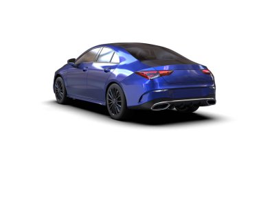 Üç boyutlu illüstrasyon. Modern mavi araba beyaz arka planda izole edildi. 