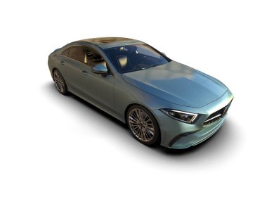 Modern araba beyaz arka planda izole edilmiş. 3d illüstrasyon. 