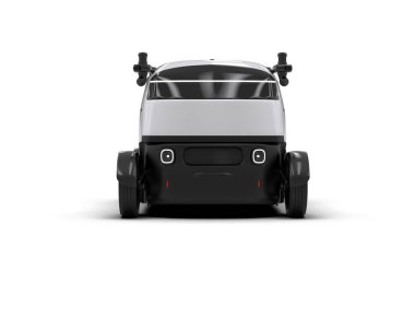 Beyaz arka planda büyük pencereleri olan gelecekçi bir araba. 3d resimleme