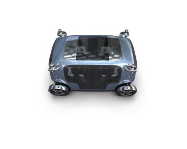 Beyaz arka planda büyük pencereleri olan gelecekçi bir araba. 3d resimleme