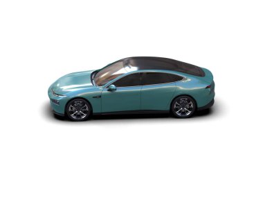 Modern araba beyaz arka planda izole edilmiş. 3d resimleme