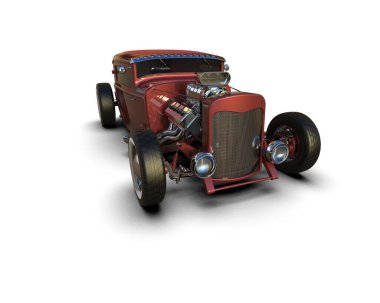 Beyaz arkaplanda klasik kırmızı araba