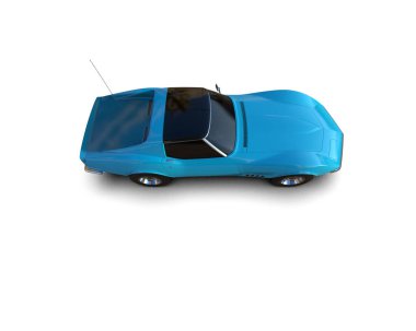 Beyaz arka planda beyaz çatılı mavi araba