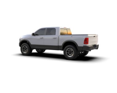 Siyah gölgeli beyaz bir kamyonet.