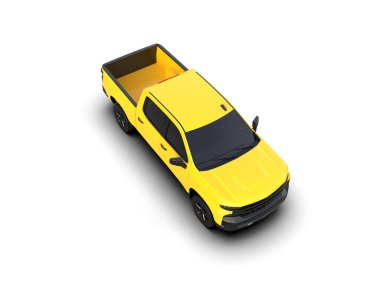 Üç boyutlu sarı araba beyaz arkaplanda izole edildi