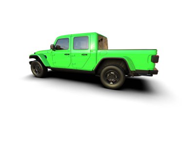 Üç boyutlu yeşil araba stüdyoda izole edildi.