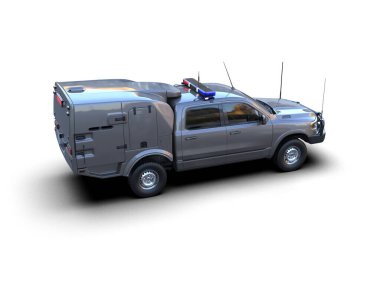 Beyaz arkaplanda izole edilmiş beyaz ortamda blender kamyonlu bir marka minibüsü.