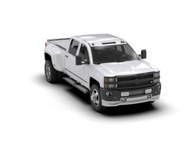 Beyaz arka planda modern beyaz bir kamyonet. 3d oluşturma