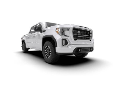 Beyaz arka planda gümüş kamyonet, 3 boyutlu.