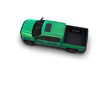 Yeşil karavanı olan yeşil kamyon beyaz arka planda izole edilmiş. 3d oluşturma