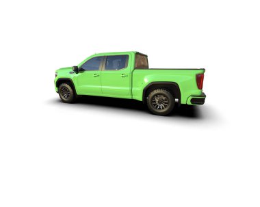 Beyaz arka planda modern yeşil Amerikan kamyonu. Yan görünüş. Çeviri: