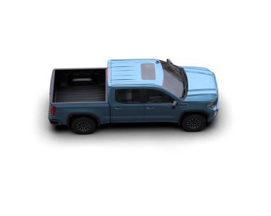 Koyu arkaplanda küçük mavi bir arabanın 3 boyutlu görüntüsü.