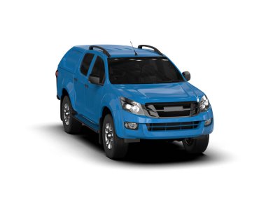 Beyaz arka planda mavi, modern bir araba. 3d illüstrasyon