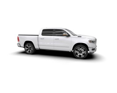 Beyaz arka planda izole edilmiş beyaz kamyonet